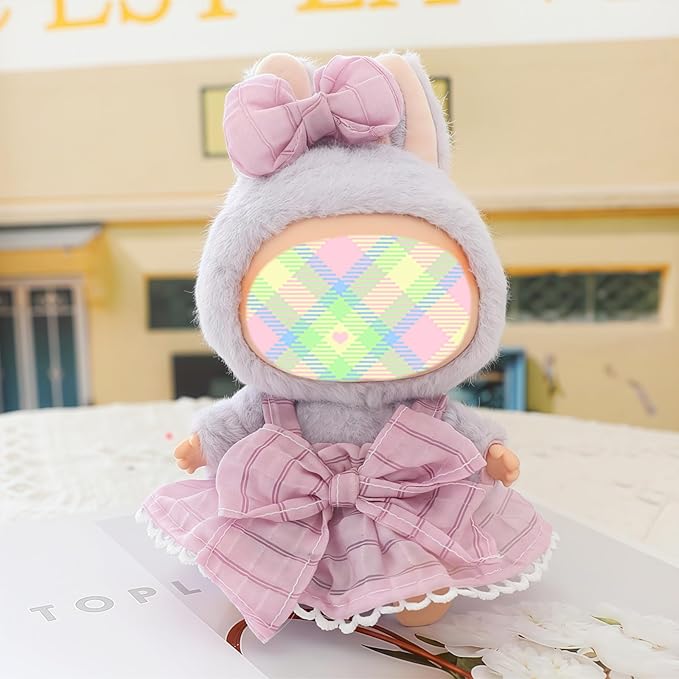 Clothes for Lu bubu 17cm Dolls Accessories (No Doll), Kawaii Skirt Outfit Set 2 Pieces for 17cm Dolls Suit, Stylish Dress Up Flower Dolls Clothing Set Replacement Purple