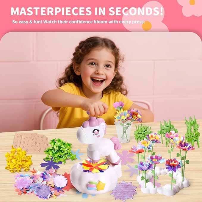 RISUNTOY Flower Craft Kits, Arts and Crafts for Kids 4-12, DIY Fabric Bouquet Making Set, Fun Art Supplies & Activities, Best Birthday Christmas Gifts for Girls Boys