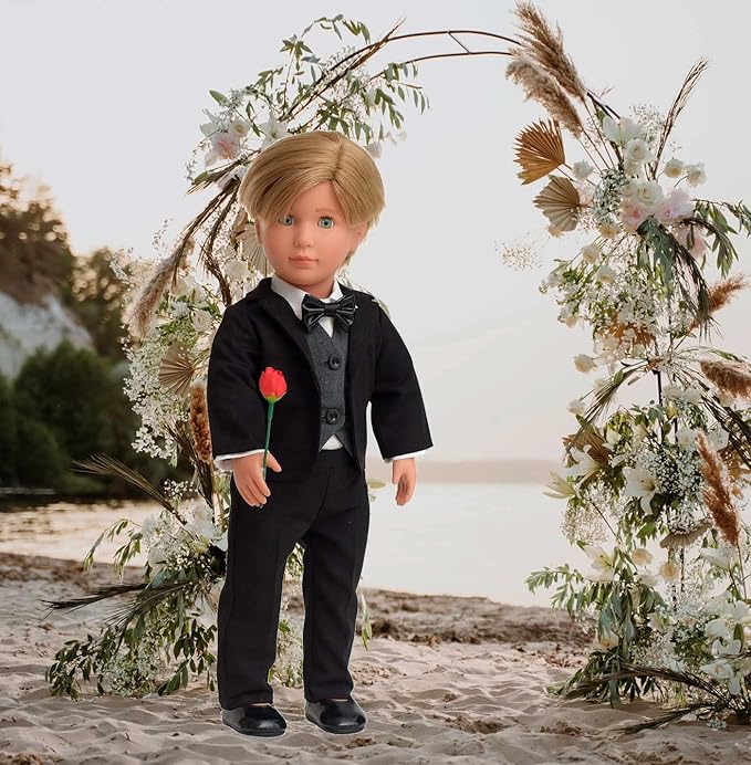 Doll Clothes First Communion Wedding Suit Set Rose Gentleman Outfits Fit American 18 inch Boy Dolls