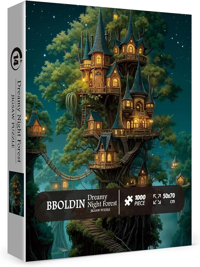 Beautiful Forest House Landscape Puzzles for Adults 1000 Pieces Nature, Pretty Tree of Life Scenic Art Jigsaw Puzzles, Cozy Plant Stars Scenery Hard Difficult Challenging Garden Puzzle
