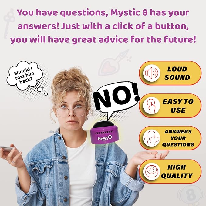 Mystic 8 Button - (15 Different Audio Answers) | New Generation of Traditional Magic 8 Ball | Ask a YES or NO Question | Eight Ball | Fortune Telling Ball