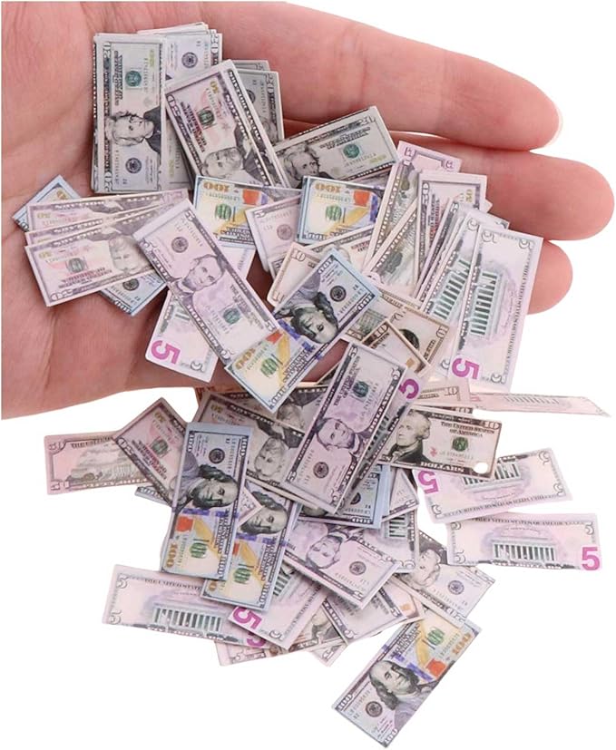5 Styles 500 Pieces Miniature Money Mini Money Model for 1/6 Scale Doll Accessories,Miniture Dollhouse Scene,Mini Props Tiny Money Five Dollar Bills for Figure Accessories,Tiny Collectibles (Set B)