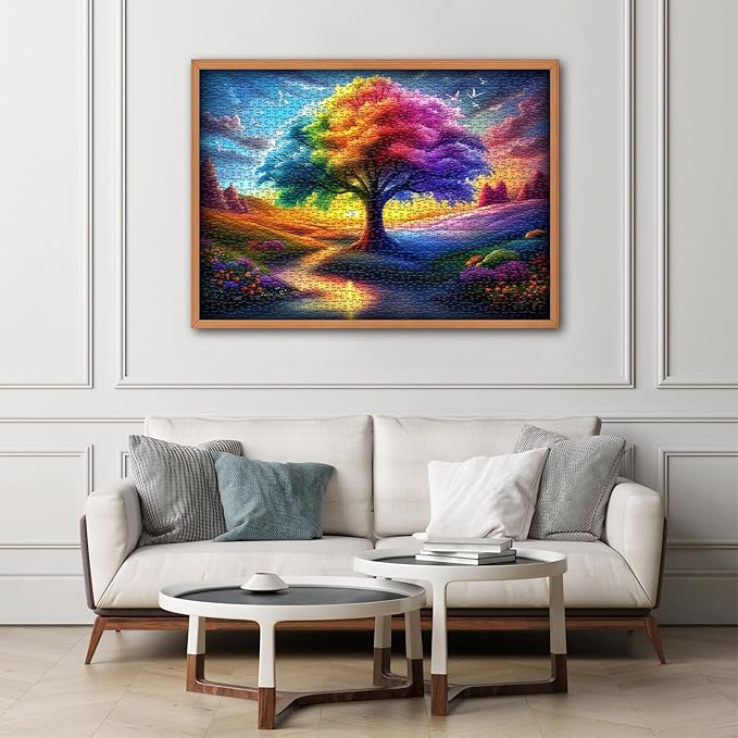 Rainbow Tree of Life Puzzles for Adults 1000 Pieces, Colorful Landscape Gradient Jigsaw Puzzle, Tree Nature Puzzle Scenery