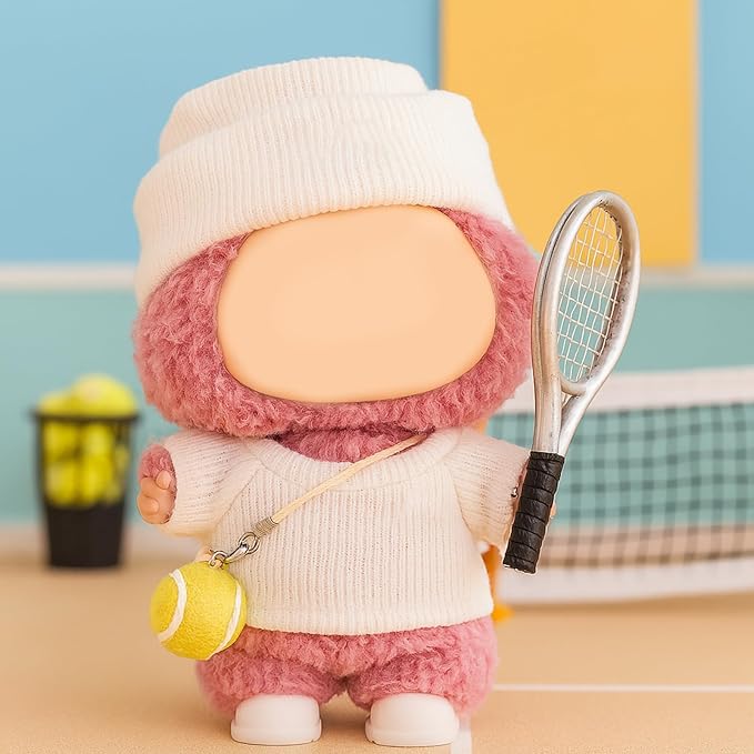 17cm Doll Clothes for Lububu Dolls，Designer Jerseys Clothes Suitable for lububu Dolls Outfits and Accessories Set， Includes top + Pants + Tennis Racket + Ball Charm + Shoes (White)