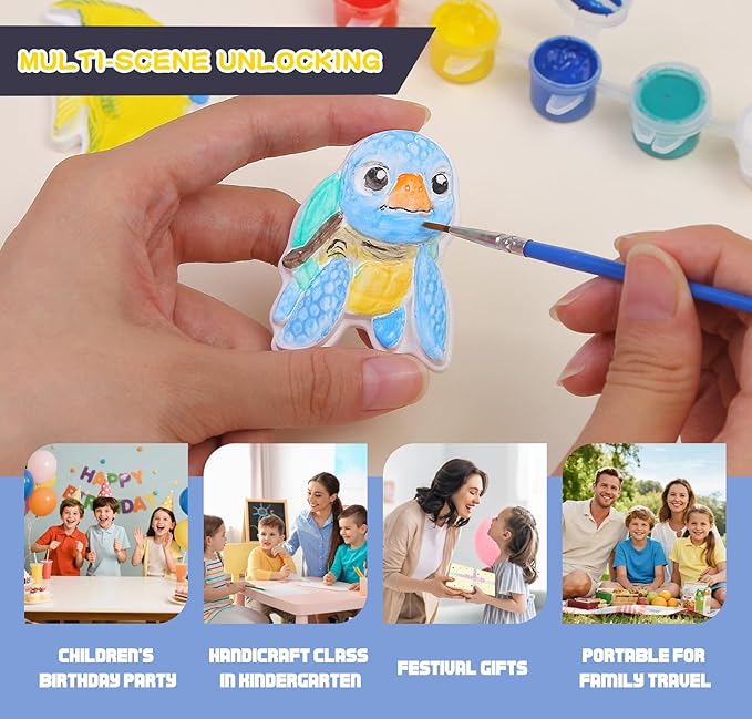 GloomGlo Kids Ocean Theme Paint Set - 24 Sea Creatures Plaster Painting Kit with Paint Colors, Brushes & Palettes | Kids Arts Crafts Supplies
