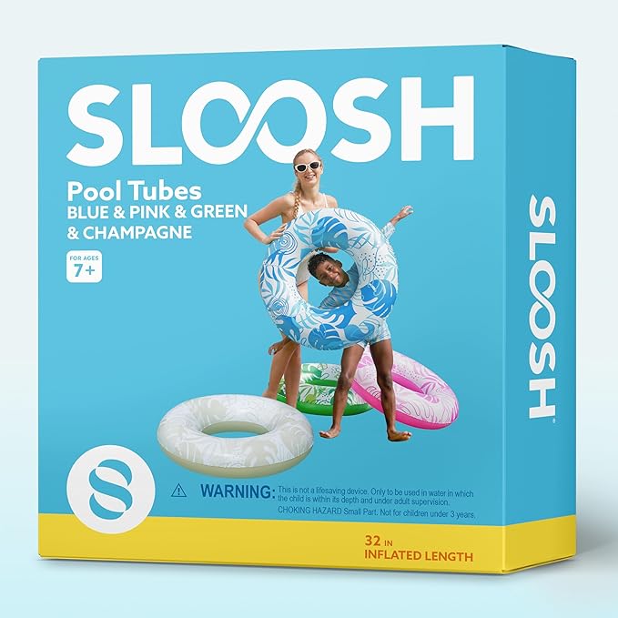 Sloosh 4 Pack Inflatable Pool Floats, Pool Tube Rings, Swim Tubes, Floaties Toys, Beach Swimming Party Toys for Kids and Adults