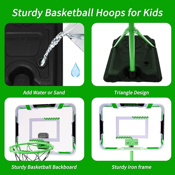 Nattork Kids Basketball Hoop, Adjustable Height Toddler Basketball Hoop Stand, Indoor Outdoor Basketball Goal Toy for Boys Girls Ages 3~8 Years Old, Includes 3 Balls, Ideal for Birthday Gift