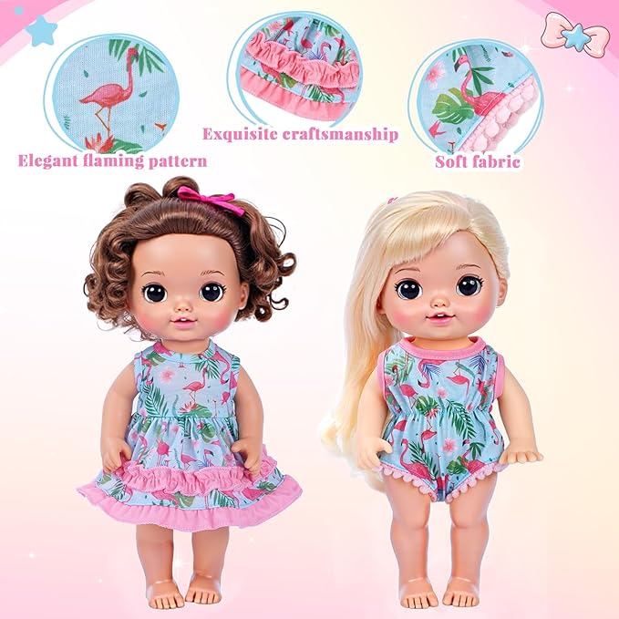 BABESIDE 10 Sets Baby Doll Clothes & Accessories for 8/10/11 Inch Baby Dolls, Includes Cute Jumpsuit & Skirts, 3+ Year Old Girls Gifts, Pretend Play