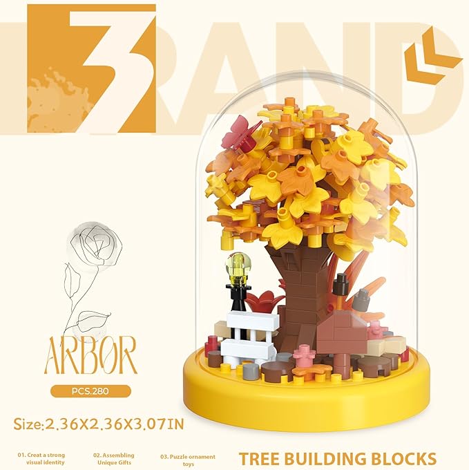 Autumn Leaves Tree House Bonsai Tree House Building Toy Flowers Set Ideas Building Blocks Complete with Dust Cover
