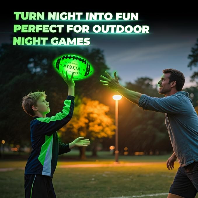 RGB Waterproof Rechargeable Light Up Football Birthday Gift, Glow in The Dark Football with Pump & USB Cable, Tri-Color (Red, Green, Blue), Size 6, Outdoor Night Games