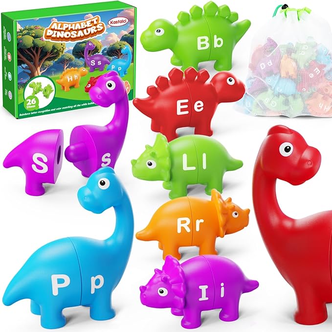 Kasfalci Alphabet Learning Toys, Dinosaur Toys for Kids, ABC Learning for Toddlers, Matching Letter Game,Color Sorting,Educational Montessori Fine Motor,Kindergarten Preschool Activities