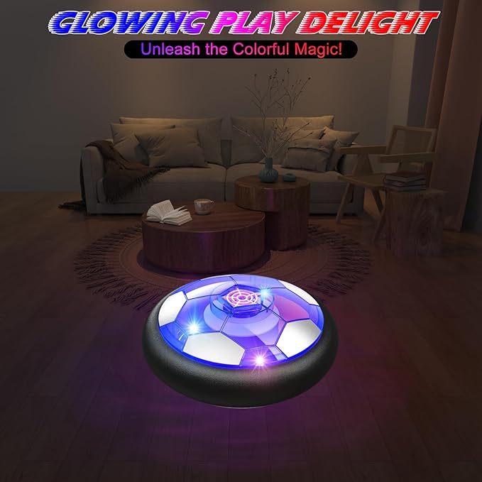 Kids Toys Hover Soccer Ball (Set of 2) with LED Lights and Foam Bumper for Age 3 4 5 6 7 8-16 Year Old Boys Girls, Rechargeable Air Powered Hover Balls with 2 Goals for Indoor Outdoor Game