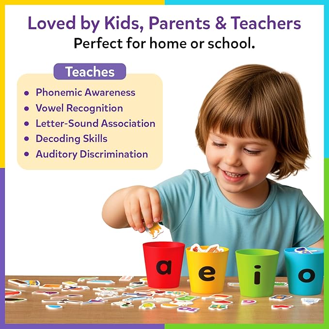 Skillmatics Learning Toys – Phonics Sorter, Vowel Sorting & Early Reading Activity for Kids, Educational Preschool & Kindergarten Toy, Builds Phonemic Awareness, Gifts for Boys & Girls Ages 4, 5, 6, 7