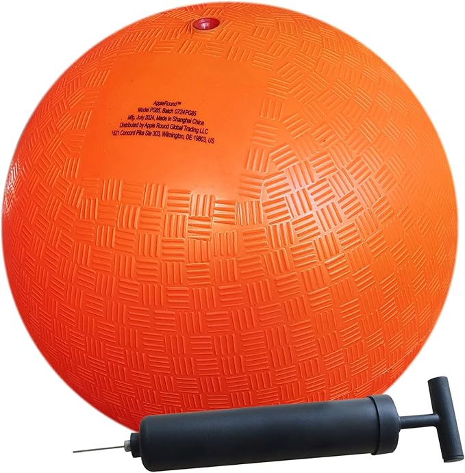 AppleRound 8.5 Inch Playground Ball with Air Pump, Pack of 1 Ball with 1 Pump, Official Size for Dodge Ball, Handball, Camps and Schools (Orange)