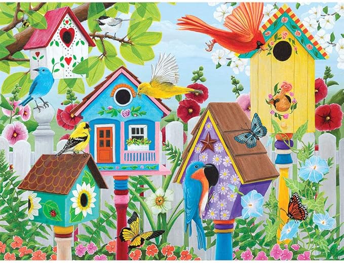 Bits and Pieces – Large 300 Piece Jigsaw Puzzle for Adults – ‘Birdhouse Garden’ by Artist Kathy Bambeck, Completed Puzzle Size: 18" x 24"