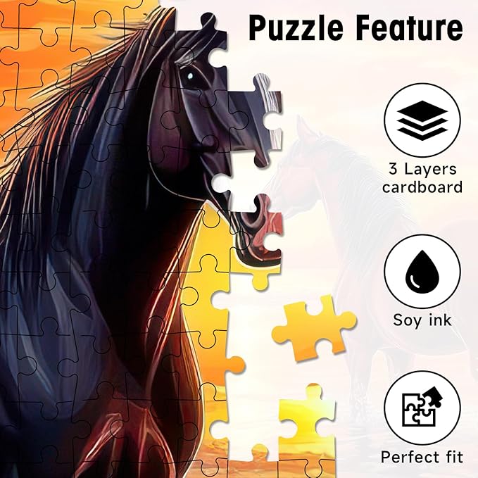 500 Piece Puzzles for Adults, Horse Sunset Landscape Jigsaw Puzzle with Letters on Back, Cardboard Puzzle for Game Nights & Home Decor, 20.5×15 Inch