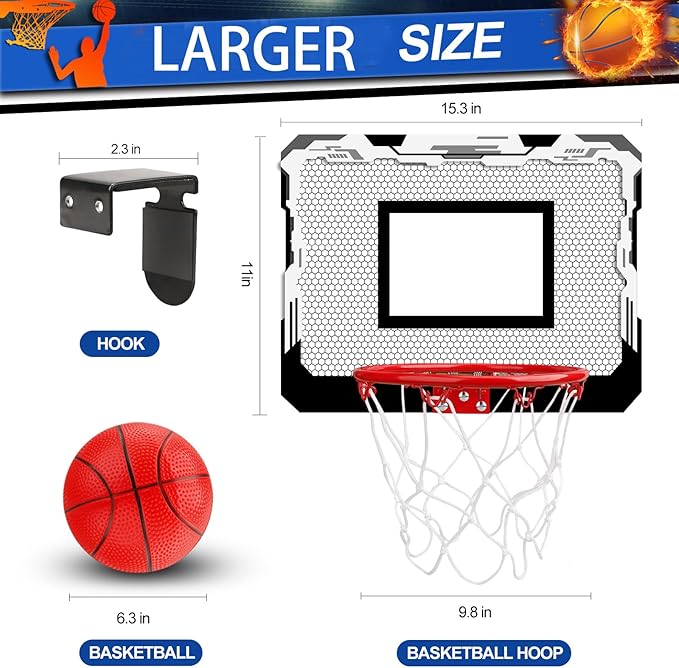Indoor Mini Basketball Hoop Set Gift for Kids Adults, Upgrade Over Door Hoop with 4 Rubber 6" Balls, Wall Mount Hoop for Bedroom Yard, Christmas Stocking Stuffer Gift for Boys Teen