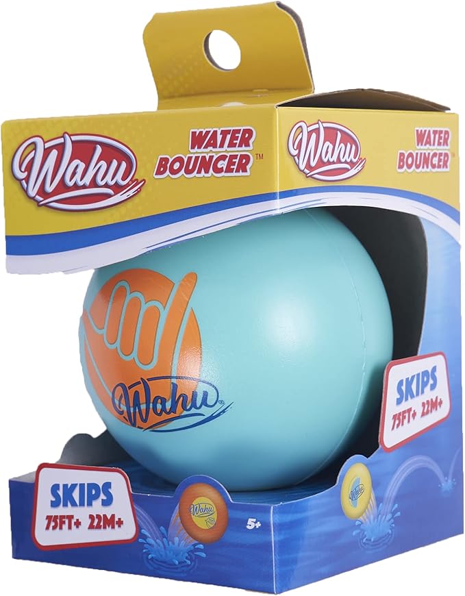 Wahu Water Bouncer 100% Waterproof Skipping Pool Ball Toy, 3.5" Bouncing Skip Ball for Pool and Beach, Skips Over 75' on Water, Teal