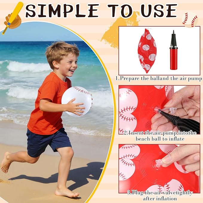 12 Pack Baseball Themed Beach Ball 7.87" Bulk for Summer Pool and Sports Beach Game Gifts and Birthday Party Supplies Decorations Favor