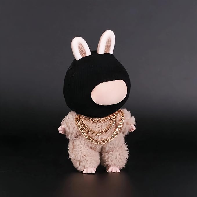 Clothes for LABUBU 17cm Doll (NO Doll), Outfit for LABUBU, Black Head Cover, Three-Layer Gold Necklace - Funny Outfits & Accessories for Unique Style