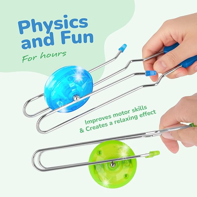 ArtCreativity Retro Light Up Gyro Wheels Set for Kids- 3, 8.5 Inch Gyroscope Rail Twisters Mesmerizing Spinning Lighting Effects, Spinning Top autism toys, sensory toys for kids, Gift for boys & Girls