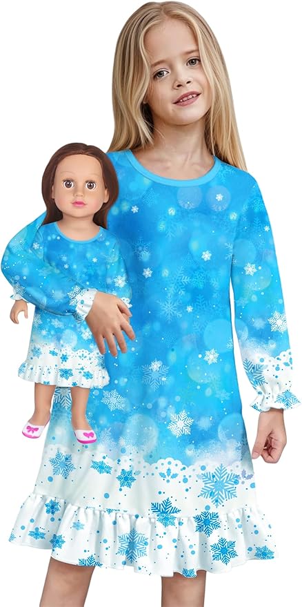 LQSZ Doll and Girl Matching Nightgown Outfit Pajamas Nightie Nightgown for Girls and Dolls Clothes