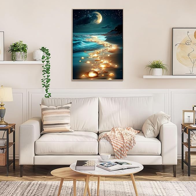 1000 Piece Jigsaw Puzzle for Adults, Moonlit Beach Glow in The Dark Night Scene Puzzle, 20x28 Inch Ocean Landscape Art for Relaxation, Home Decor