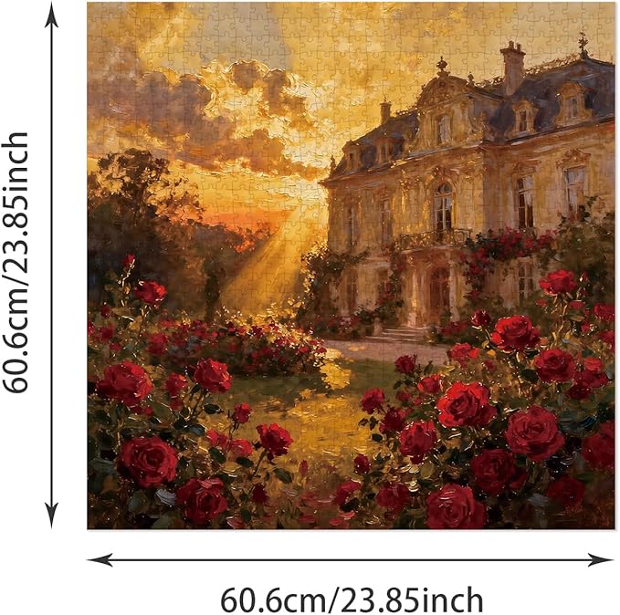Puzzle for Adults 1024 Pieces, Chateau Rose Sunset Puzzle, Challening Impossible Difficult Hard Fun 1024 Pieces Jigsaw Puzzles for Adults