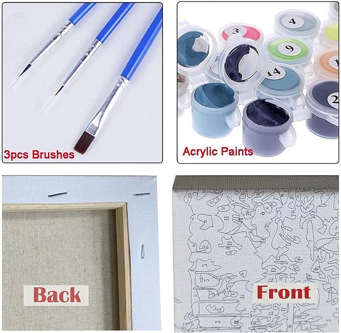 Wooden Framed Paint by Numbers DIY Acrylic Painting Kit for Kids & Adults Beginner – 16" Wx12 L Colorful Cute Dog Pattern