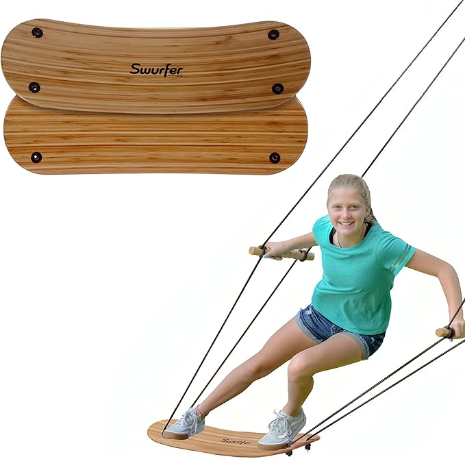 Swurfer Stand Up TreeSkate Outdoor Swing - Tree Swing for Kids with Adjustable Handles, Kids Outdoor Play Equipment, Durable, Weatherproof, Easy Installation, Holds Up to 200 lbs, Ages 6+ (Bamboo)