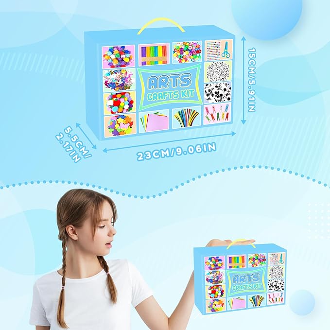 BNUZEIYI 2000 PCS Arts and Crafts Supplies for Kids All-in-1 Craft Kit with Pipe Cleaners Craft Box Set DIY Crafting Supply School Supplies Toys Gifts for Girls Boys Ages 4-6, 6-8, 8-12, Blue