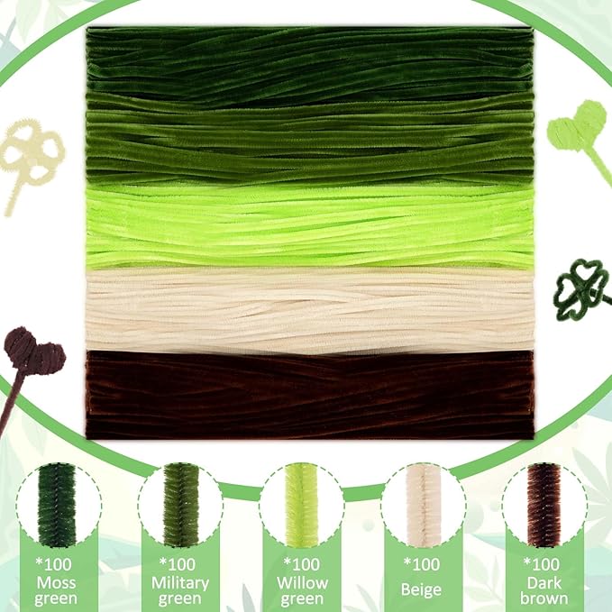Peryiter 500 Pieces Pipe Cleaners Chenille Stems for Flowers Craft Supplies Bulk Fluffy Fuzzy Sticks for DIY Art Projects Creative Gift Wrapping Party Decorations(Tropical Plants,12 Inch)