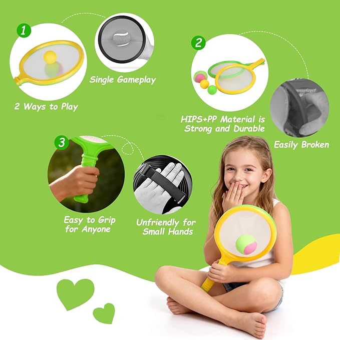Double the Fun, 2-in-1 Toss and Catch Game with Dual-Sided Paddles, Ultimate Outdoor Activity Set for Kids 3+ Family. Perfect Outside Toy for Beach, Yard, Camping, an Engaging Gift for Boys and Girls