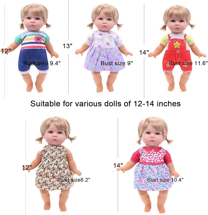 Alive Doll Clothes & Accessories - Baby Doll Dresses, 6 Sets for 12-13" in Inch Girl Dolls