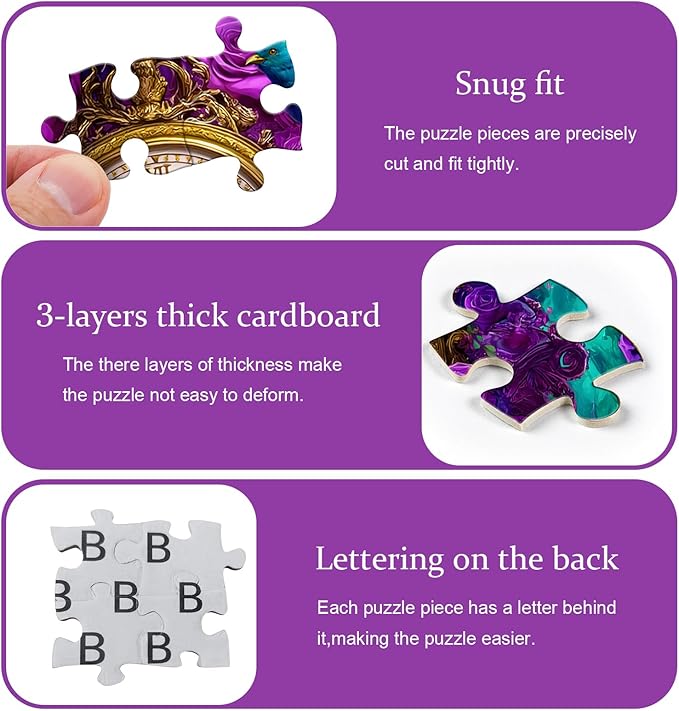 Fantasy Puzzles for Adults 1000 Pieces, Magic Landscape Clock Purple Flower Rose Jigsaw Puzzle, Bird Animal Colorful Challenge Puzzle