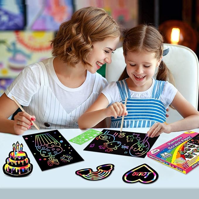 ZMLM Scratch Paper Art-Craft for Girls: Rainbow Scratch Magic Drawing Set Paper Pad Board Supply Kit Girl Project Activity for 3-12 Age Kid Toy Holiday Party Birthday Easter Gift (Pack of 2)