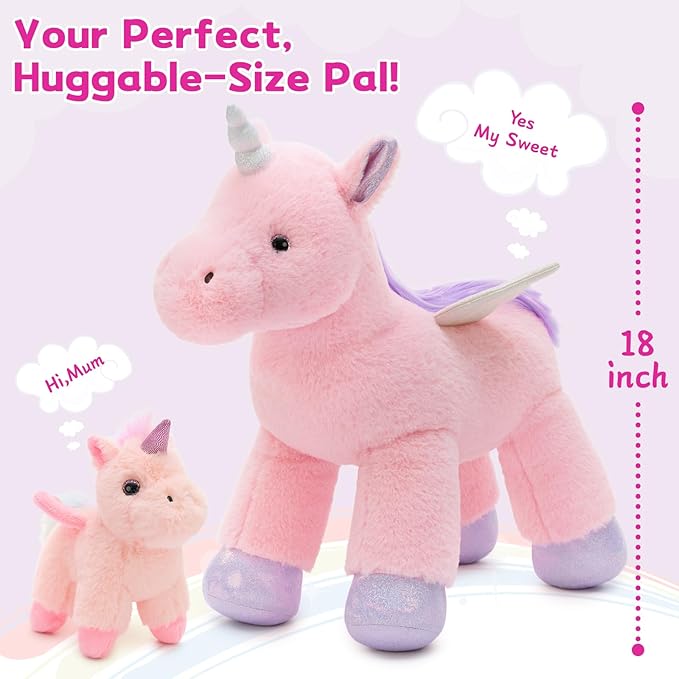 Tezituor Pink Unicorn Stuffed Animal with Hair & Wings,Unicorn Plush Toys for Girls Kids with 3 Babies Inside, Unicorns Plushie,Rainbow Unicorn Stuffy for Birthday, Easter, Valentines Day Gifts