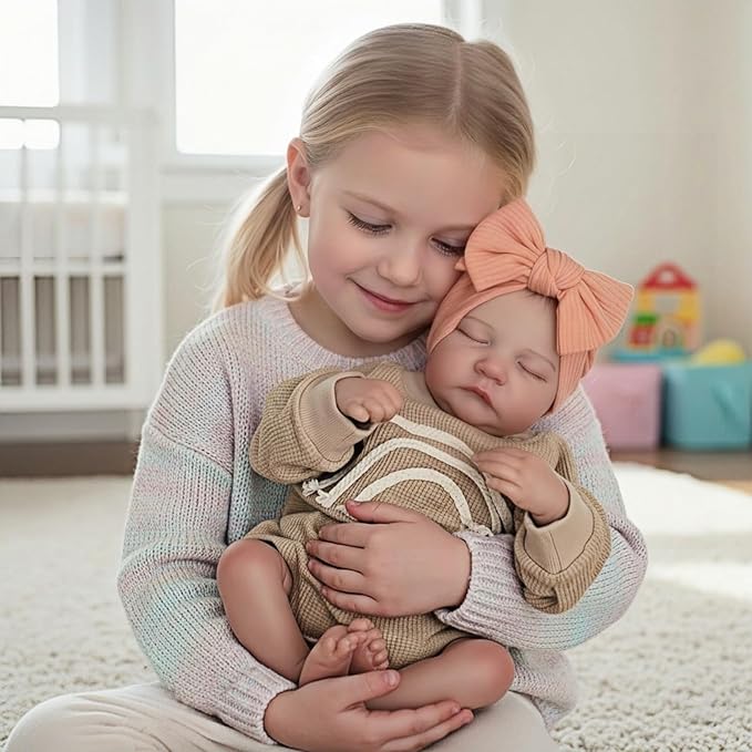 17 Inch Realistic Baby Doll for Girls Age 3+ – Full Vinyl Washable Body, Soft Touch, Closed Eyes – Lifelike Toy Gift for Kids’ Pretend Play & Bathtime Fun
