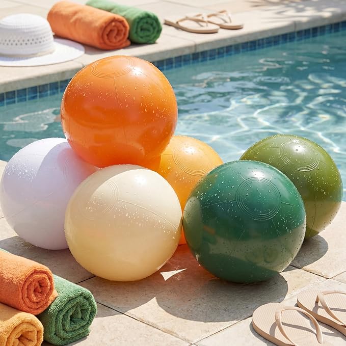 Realspring 24 Pcs Inflatable Beach Balls for Kids Bulk Pastel Solid Color Jumbo Beach Ball Swim Pool Floating Toys Baby Shower Birthday Summer Party Decor(Mainly Green, Yellow, Brown, White,12.5 Inch)