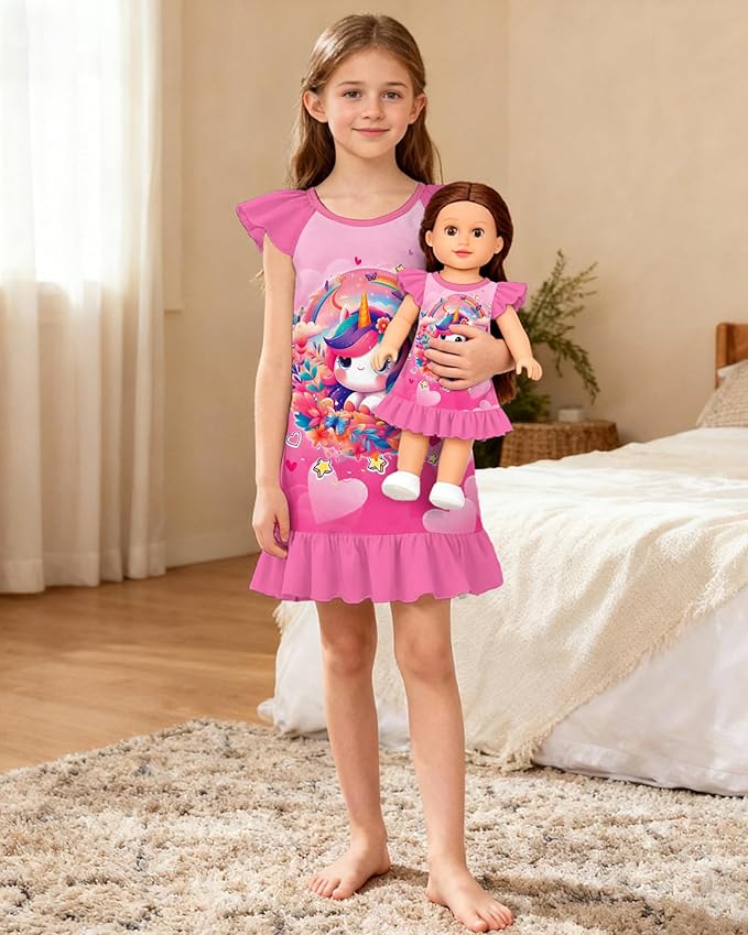 LQSZ Doll and Girl Matching Nightgown Outfit Pajamas Nightie Nightgown for Girls and Dolls Clothes