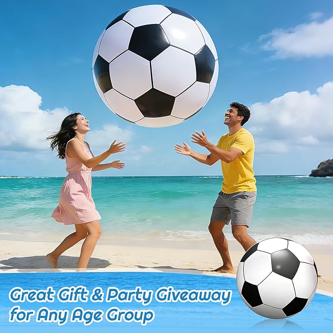3-Pack Giant Inflatable Soccer Balls (24", 28", 40")，Giant Inflatable Football Large Sport Balls Huge Beach Balloons Oversized Soccer Party Favors Outdoor Activity Pool Decoration