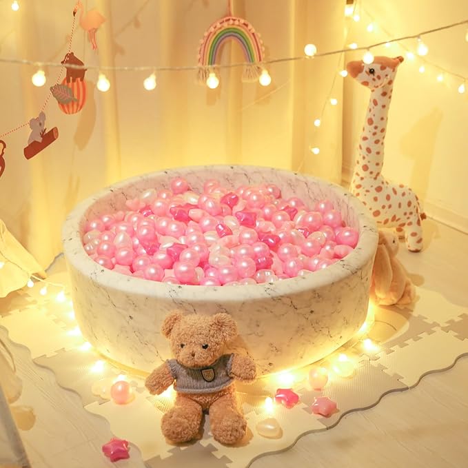 STARBOLO Star Ball Pit Balls for Toddlers -100 pcs Stars and Hearts for Kids Playpen BPA Free Crush Proof Plastic Balls for Baby Pool Party Banner, DIY Friendship Bracelet