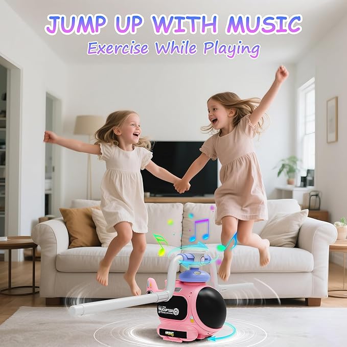 4-in-1 Music Jumping Toy Car,Dual Rotating Poles for Jumping & Dodging,Auto Flying Disc Launcher with Catching Net,Spinning Pole for Ring Toss,Kids outdoor toys,Games for Kids Boys and Girls (Pink)