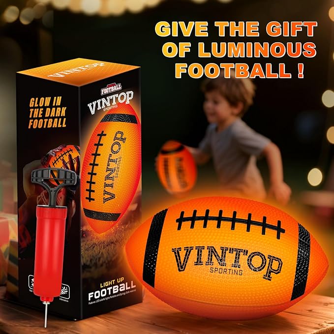 VINTOP Light Up Football - LED Glow in the Dark Football for Kids & Adults, Includes Free Air Pump, Sturdy Durable Sports Ball, Birthdays/Christmas/Outdoor Play