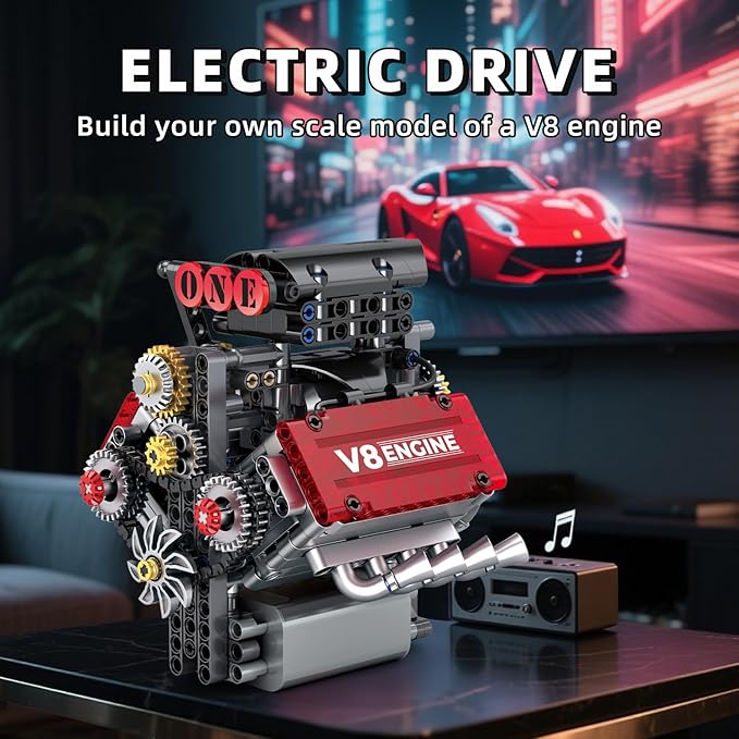 V8 Engine Building Set,V8 Engine Model kit that Run,Build Your Own STEM Mini V8 Model Engine Kit with Battery and Motor,8-Cylinder Car Engine Building Engineering Toys for Kids Adults(478PCS)