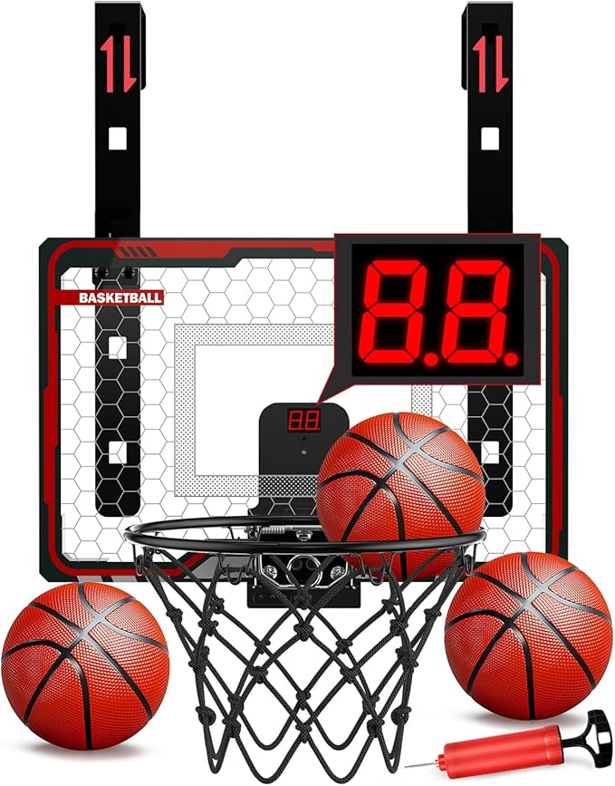 HopeRock Indoor Basketball Hoop for Kids, Over The Door Mini Basketball Hoops, with LED Light, Scoreboard, Birthday Toys Gifts for 5 6 7 8 9 10 11 12+ Year Old Boys