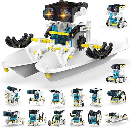 Wesfuner 30-in-1 STEM Solar Robot Kit Toys, 243 Pieces Educational Building Science Experiment Kit for Kids Aged 8-12, Birthday Gifts Kids Aged 8 9 10 11 12 13 Years Old(White)