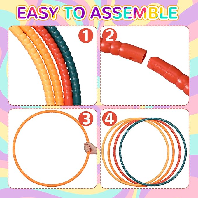 Sratte 8 Pcs Color Hoop Detachable Adjustable Exercise Ring Plastic Hoop for Gymnastics Dog Agility Equipment Party Decor, 4 Colors