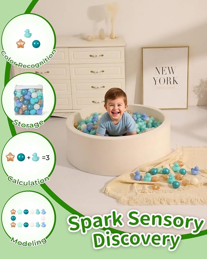 TRENDPLAY Ball Pit Balls Shapes Pastel, Duck Star Shape Non Toxic for Toddlers Kids Baby Girls Boys Dogs Soft Play,Party, 50 100 200