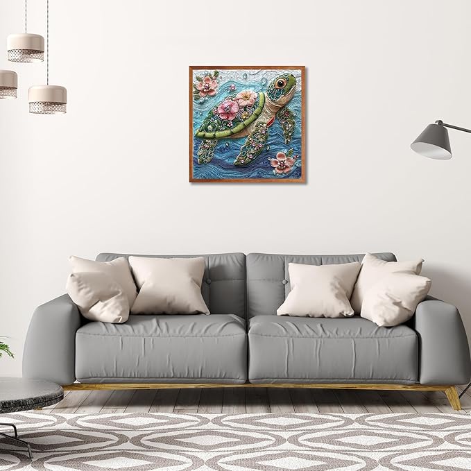 Sea Turtle Puzzles for Adults 500 Pieces, Beautiful Diamonds Flower Sea Animal Jigsaw Puzzle with Letters on Back, Impossible Hard Difficult Art Puzzles, Fun Challenging Embroidery Family Puzzle Game